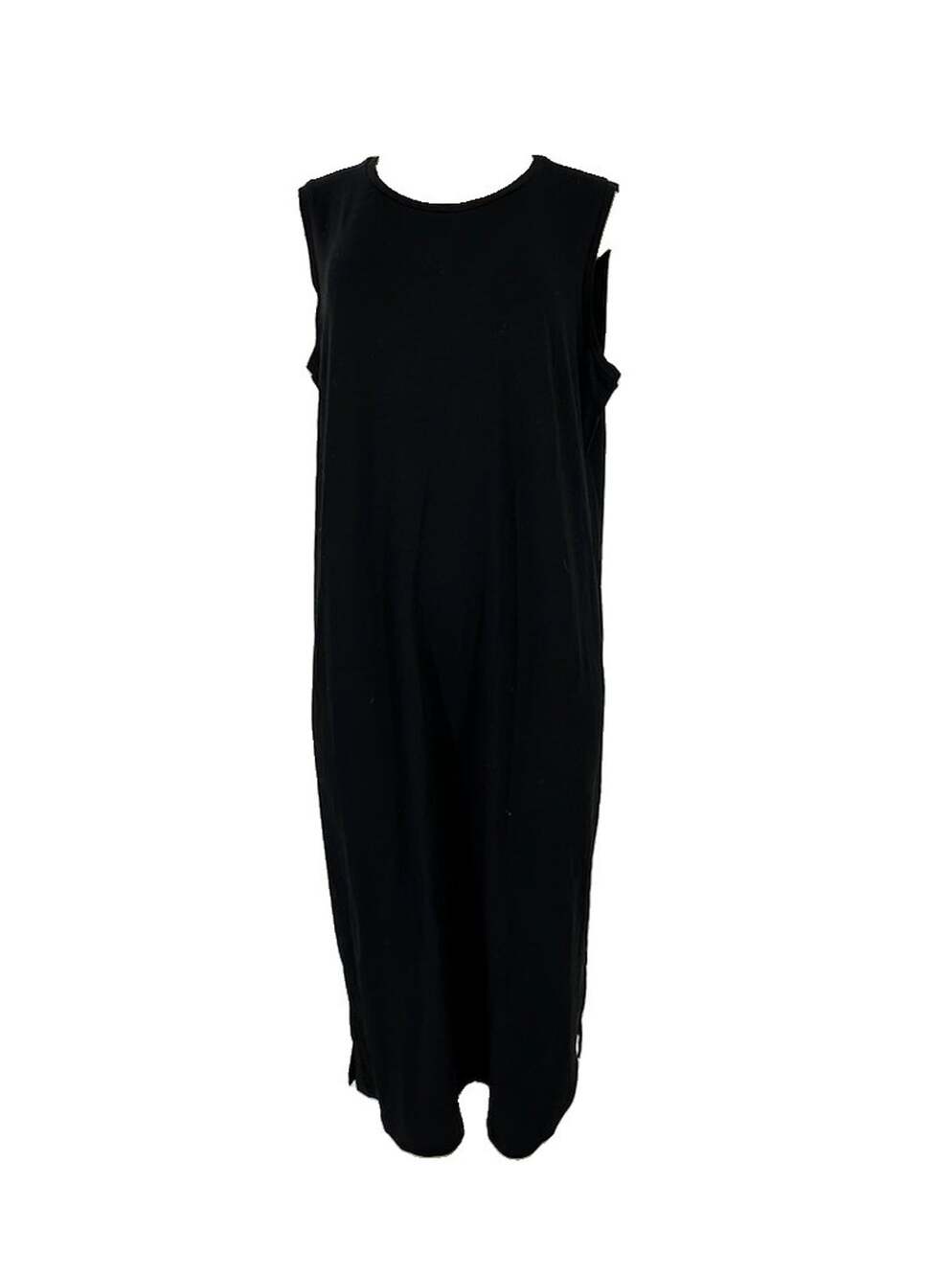 Eileen Fisher Women Dress Medium Stretch Jersey Knit Round Neck Midi Black K4-1